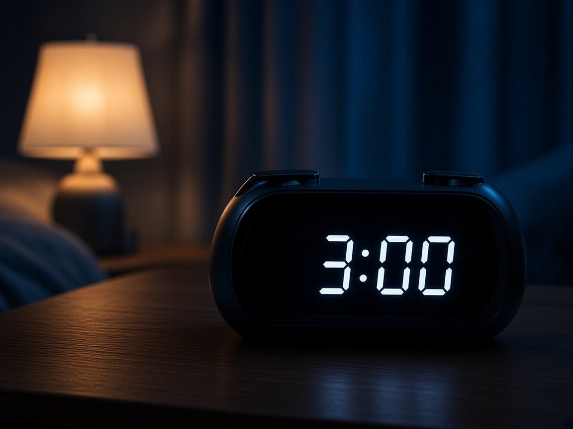 Đồng hồ báo thức hiện 3:00 giữa đêm