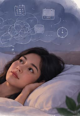 Người nằm nghỉ, đám mây ý nghĩ với đồng hồ, lịch và danh sách việc